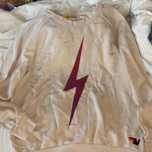 Aviator Nation light pink crew neck Sweatshirt with Lightning Bolt